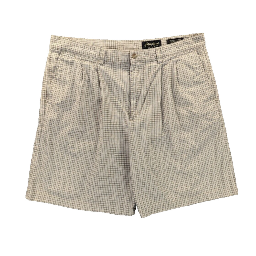 Eddie Bauer Golf Shorts 38 Men's Chino Checkered Pleated 100% Cotton Sportswear